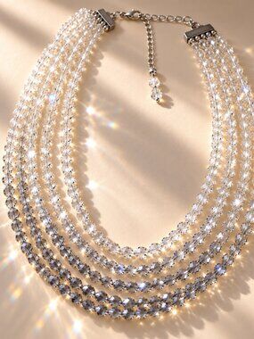 Gradient Crystal Clear/Silver Multi-Strand Necklace